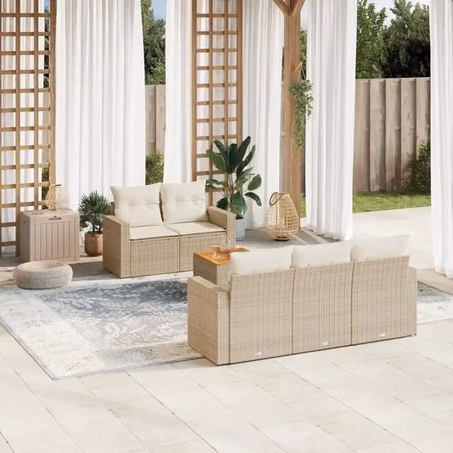 Set Divano da Giardino Moderno VIDAXL in Polyrattan Beige con Cuscini, 6 Posti a Forma di L