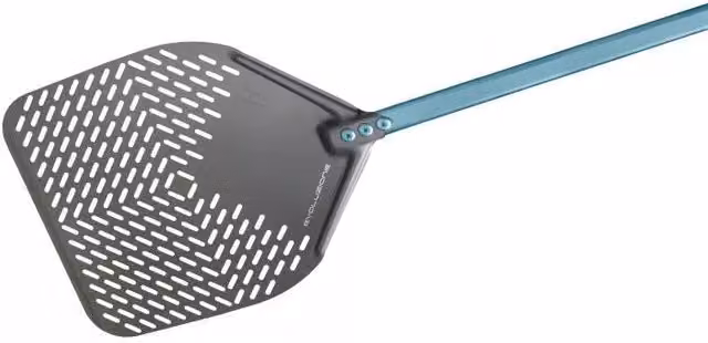 Pala Pizza Professionale Forata Evoluzione GI.METAL in Alluminio Grigio, L/P: 33 x 33 cm, Manico: 150 cm