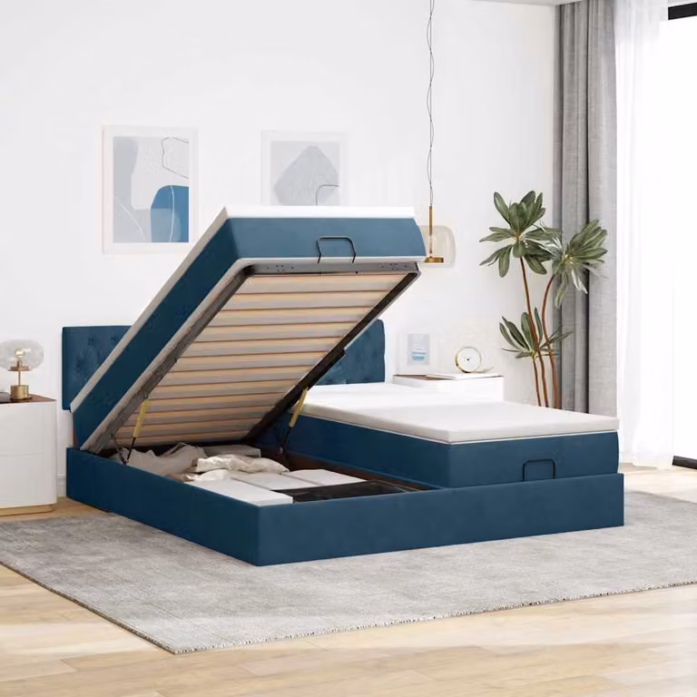 vidaXL Pouf Letto in Velluto Blu con LED e Porta USB, L/P/H: 203 x 200 x 88 cm