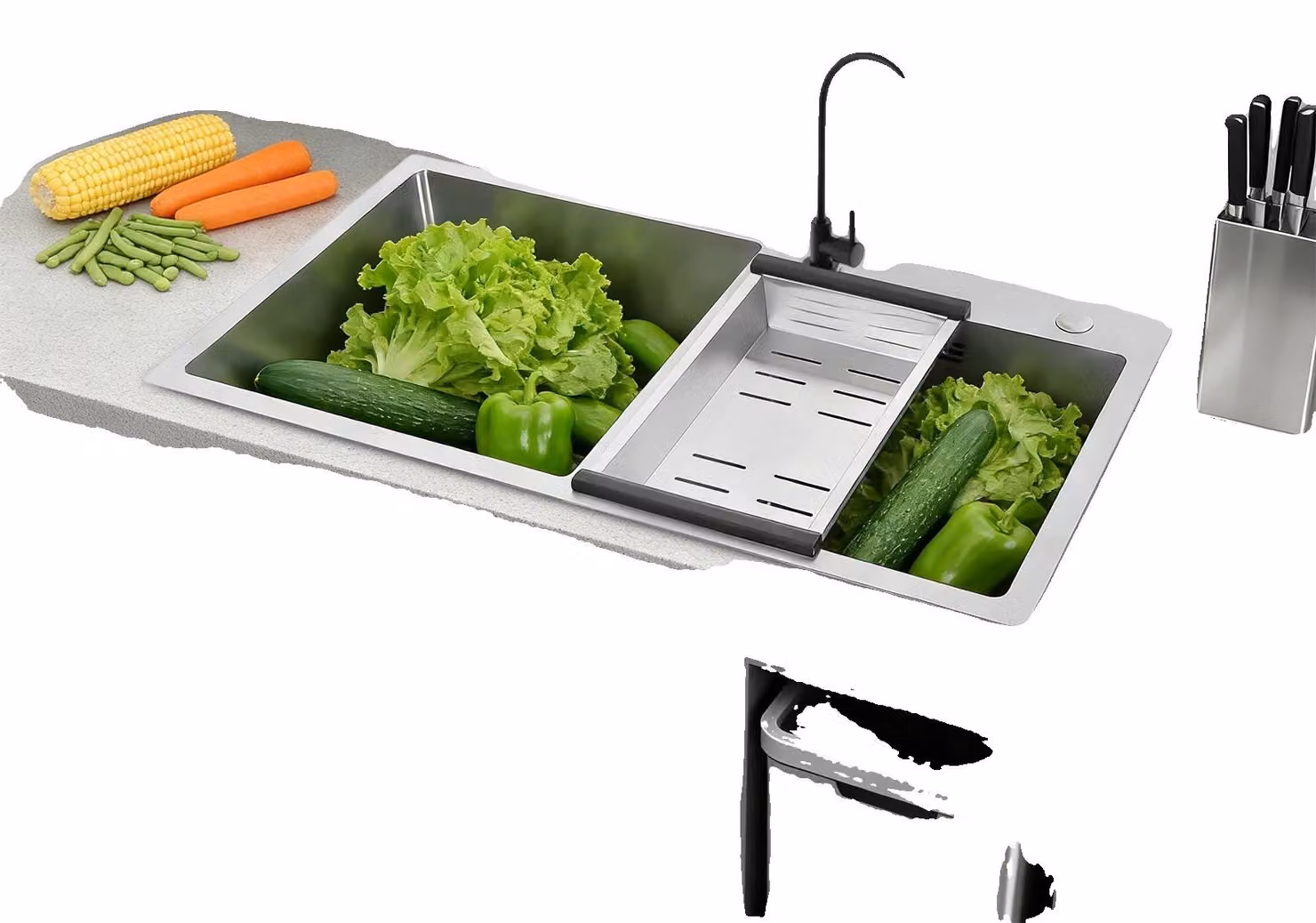 Lavello da cucina, 78 x 43 x 21 cm, realizzato in acciaio inossidabile, con 2 vasche, scarico da 5 x 65 cm, installazione versatile