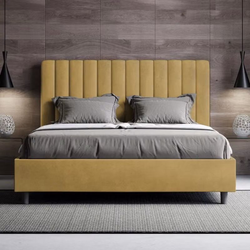 Letto matrimoniale imbottito Ityhome Agueda in microfibra giallo L/P/H: 160 x 200 x 122 cm – 2