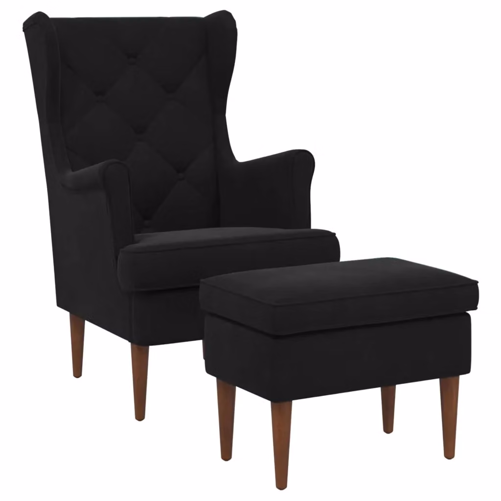 Set Poltrona con Ottoman in Velluto Nero vidaXL per Soggiorno e Camera da Letto – 2