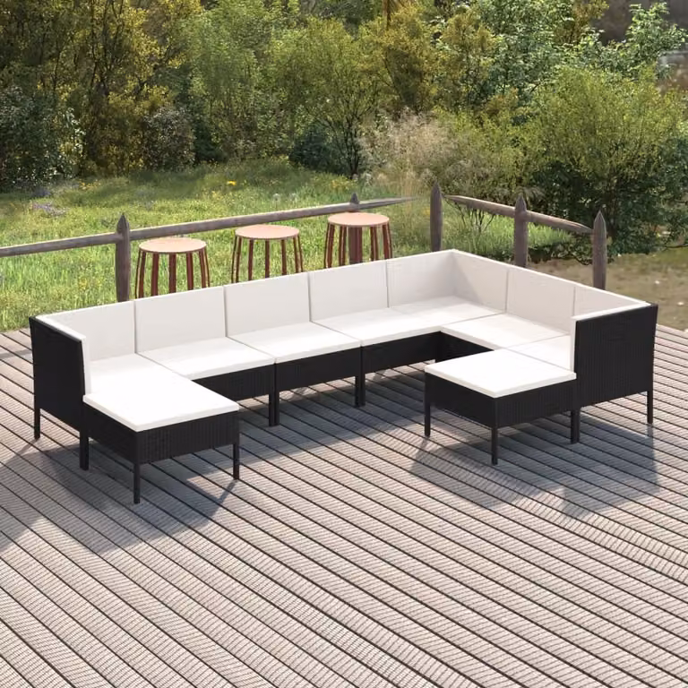 Maison Exclusive - Set da giardino da 9 pezzi con cuscini in polyrattan nero
