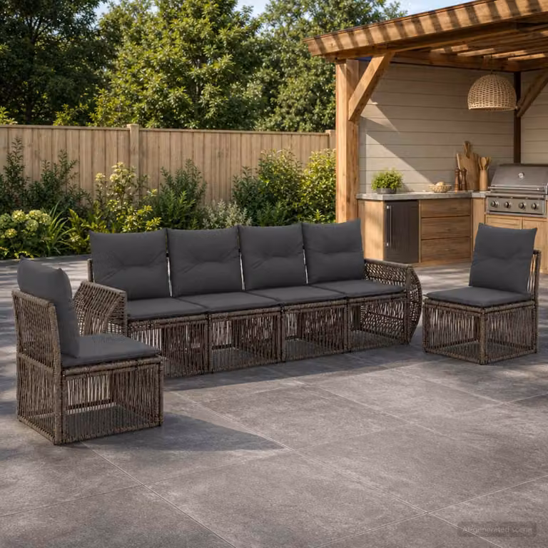Set Divano da Giardino vidaXL 6 pz in Polyrattan Grigio e Antracite con Cuscini e Struttura in Acciaio