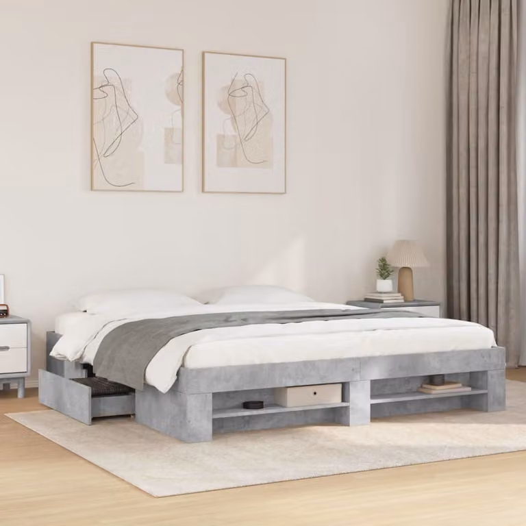 Letto con giroletto vidaXL in legno multistrato e MDF, colore grigio cemento, 200 x 200 cm
