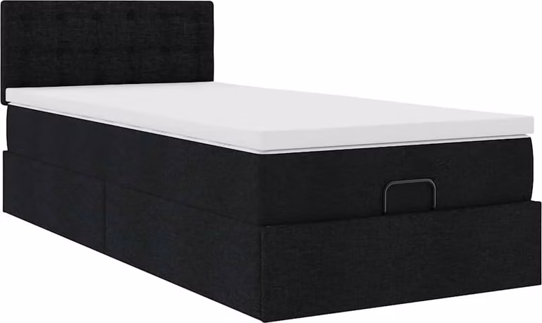 Struttura Letto Pouf con Materasso Nero 80x200 cm in Tessuto