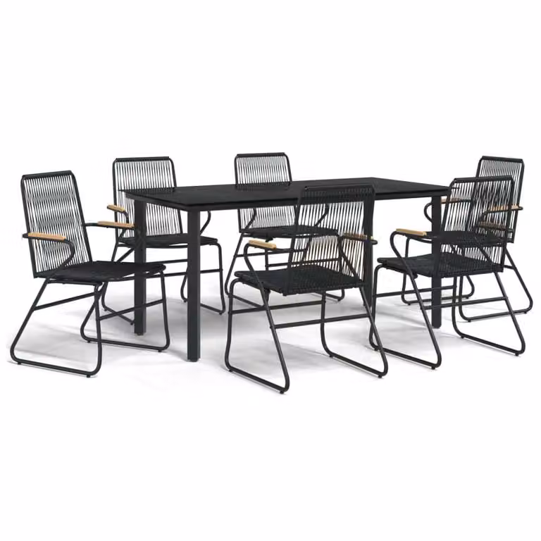 Set da Pranzo da Giardino 7 pz Nero in Rattan PVC