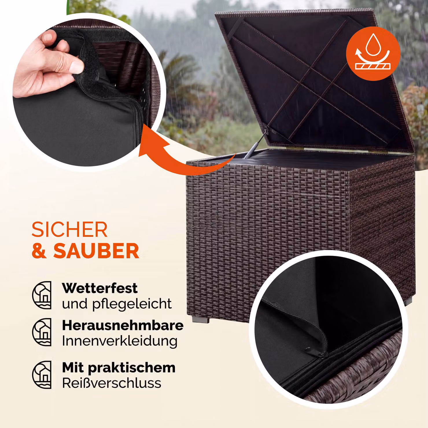 Contenitore da esterno Casaria in rattan marrone L: 75 cm, P: 75 cm, H: 70 cm – 3
