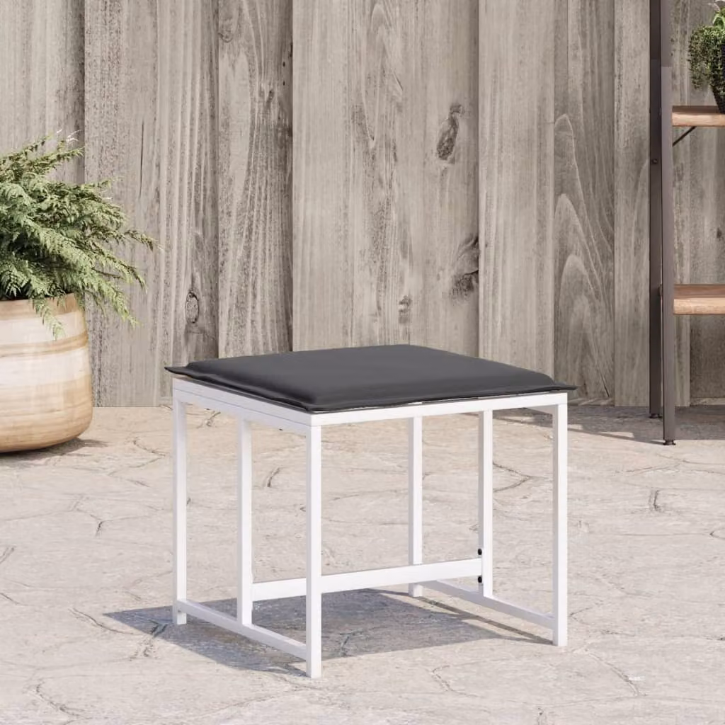 Set di 4 sgabelli da giardino vidaXL in acciaio verniciato con cuscini bianchi e antracite resistenti ai raggi UV