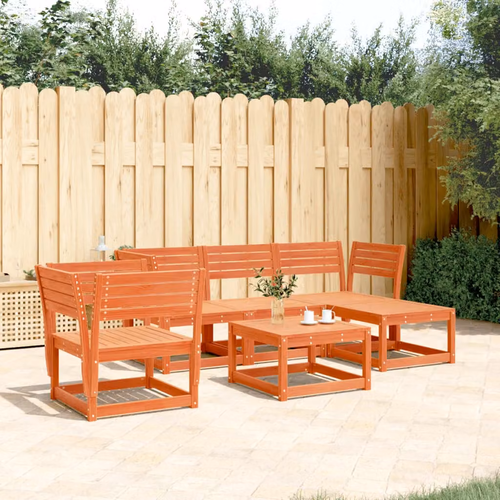 Set Salotto da Giardino vidaXL 5 pz in Legno di Pino Cerato Marrone con Cuscini