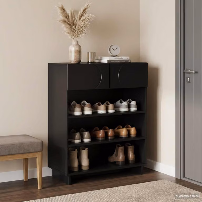 Scarpiera moderna vidaXL in legno nero con ante e ripiani L/P/H: 73 x 38 x 87,5 cm