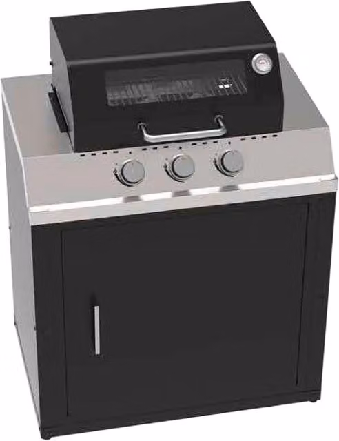 Mobile Cucina Barbecue a Gas 89x49x120 cm con 3 Fuochi in Acciaio Nero