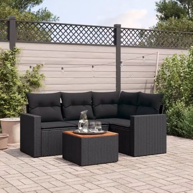 Set di Divani da Giardino Moderno VIDAXL in Polyrattan Nero con Cuscini a Forma di L