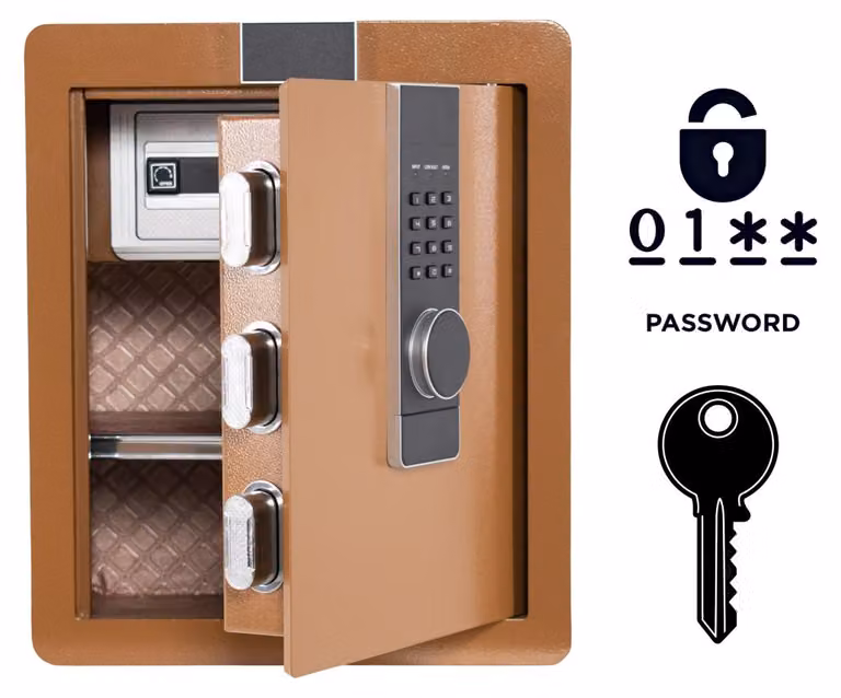 Cassaforte blindata per uso domestico con serratura elettronica e chiave 45x38x32 cm Marrone