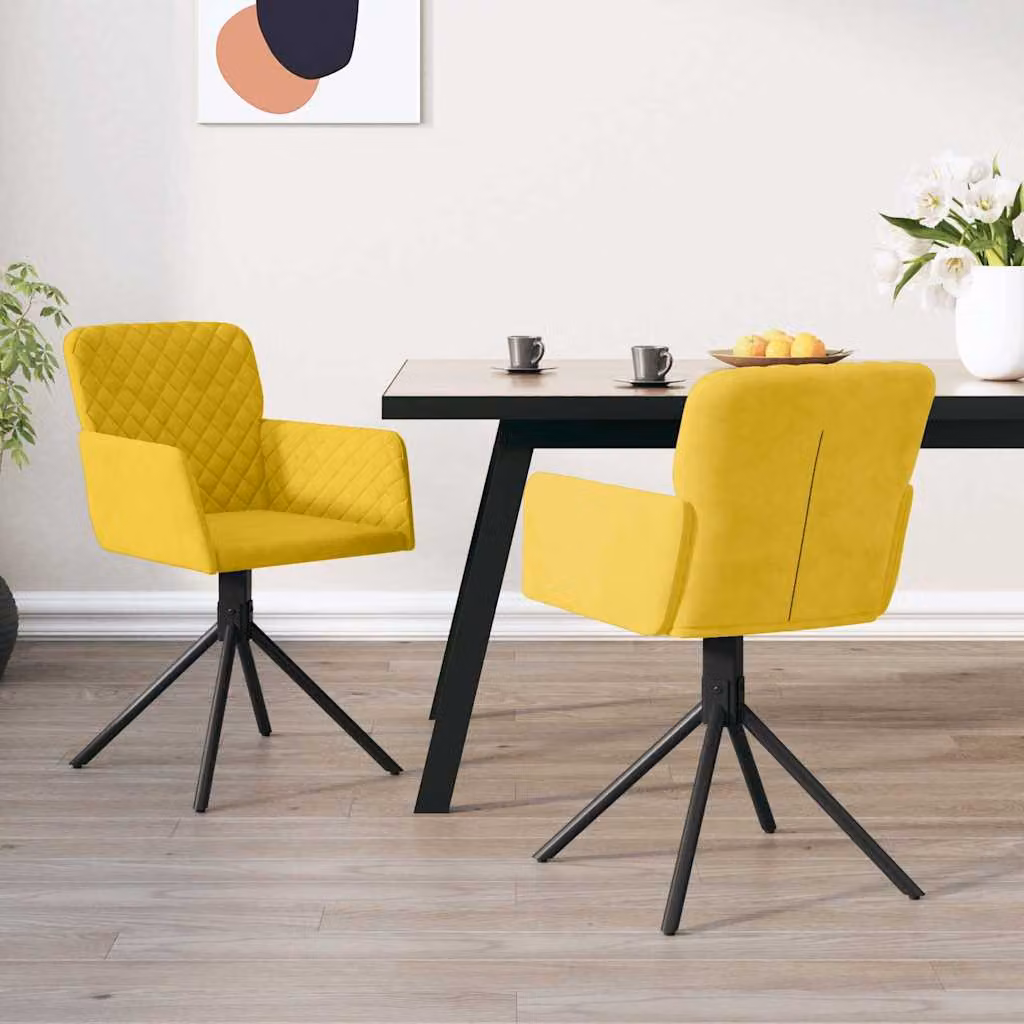 Set di 2 sedie da pranzo girevoli vidaXL in velluto giallo con design moderno