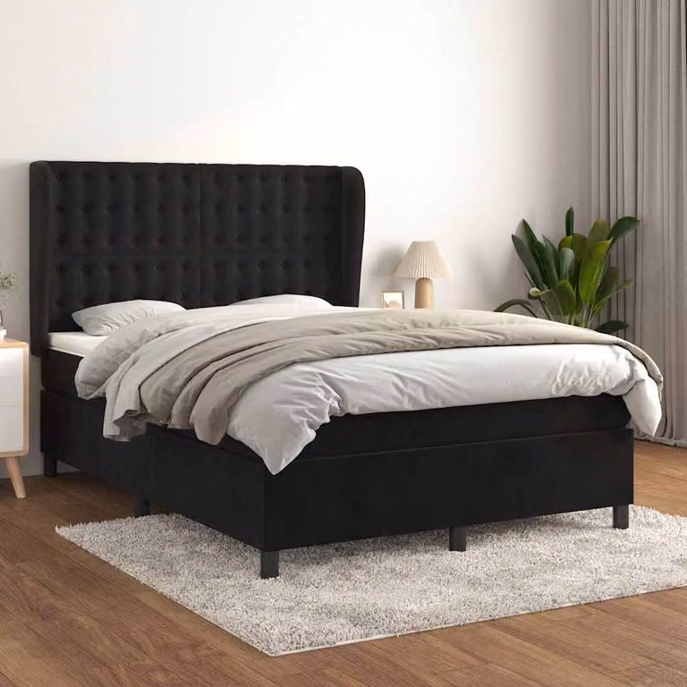 vidaXL Letto Ibrido con Materasso in Velluto Nero L/P/H: 140 x 190 cm