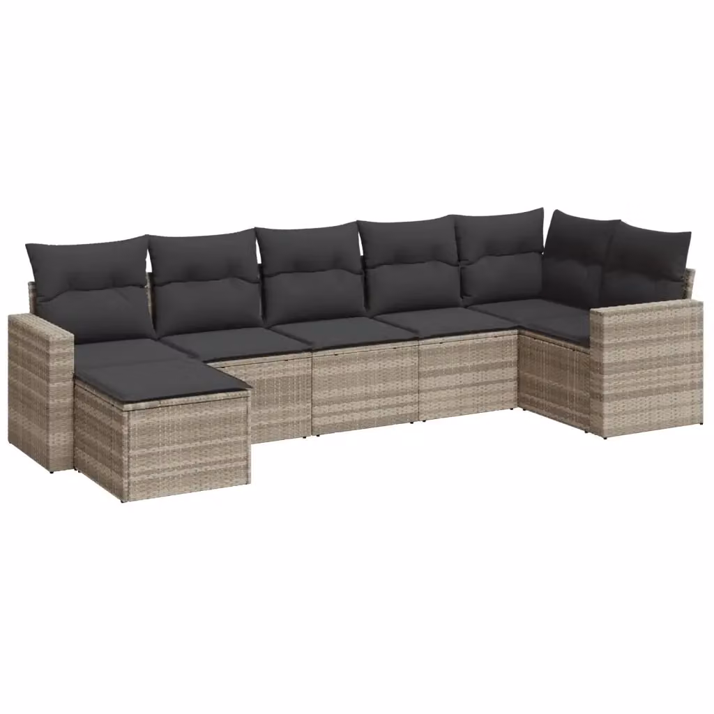Set di Divani da Giardino VIDAXL in Polyrattan con Cuscini, Design Moderno a L, Grigio Chiaro, 7 Pezzi – 2