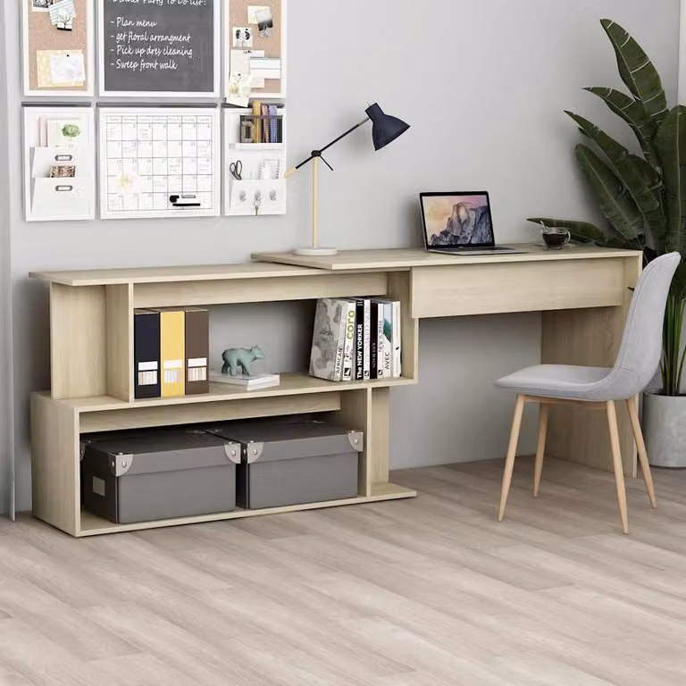 Scrivania angolare moderna vidaXL in legno e MDF color rovere, L: 200 cm, P: 50 cm, H: 76 cm
