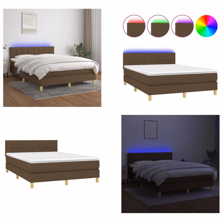 vidaXL Letto a molle con materasso e LED in tessuto marrone scuro 140x190 cm - Letto a molle - Boxspringbetten - Bett - Schlafzimmermöbel