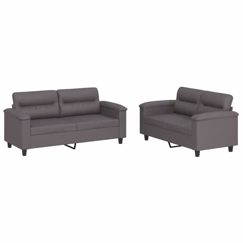 Set di 2 divani vidaXL in similpelle grigia con cuscini per soggiorno in stile moderno – 2