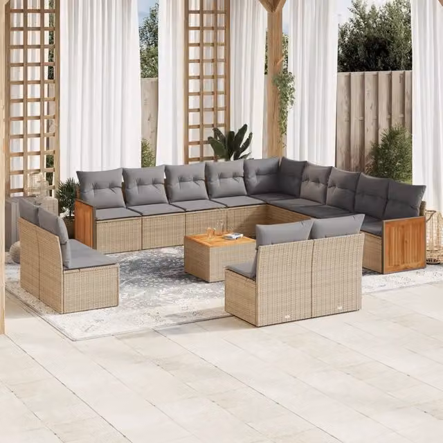 Set di divani da giardino VIDAXL in polyrattan beige con 14 pezzi e cuscini inclusi – 1