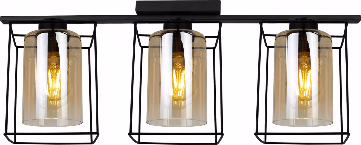Hella Cage - Lampada da soffitto per soggiorno, camera da letto e sala da pranzo - Lampada a sospensione in metallo e vetro - E27 - Miele - 3 fiamme
