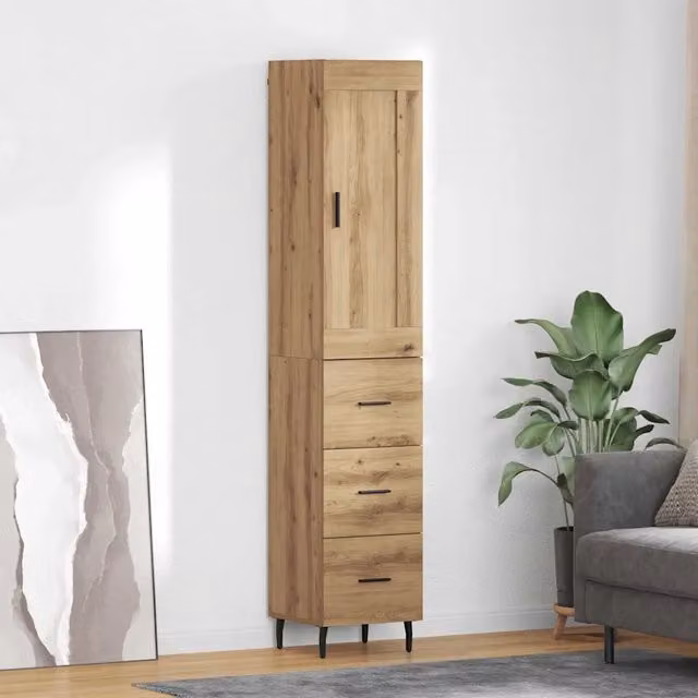 Credenza Buffet con Cassetto vidaXL in Legno e Metallo, Colore Marrone, L/P/H: 34,5 x 34 x 180 cm – 1
