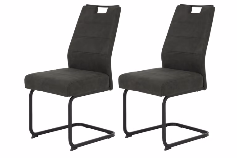 Tavoli Hela, set di 2 sedie a sbalzo Kerstin - Vintage antracite - Seduta comfort XL con rete a molle - Struttura in metallo con tubi quadrati neri - Portata massima 140 kg