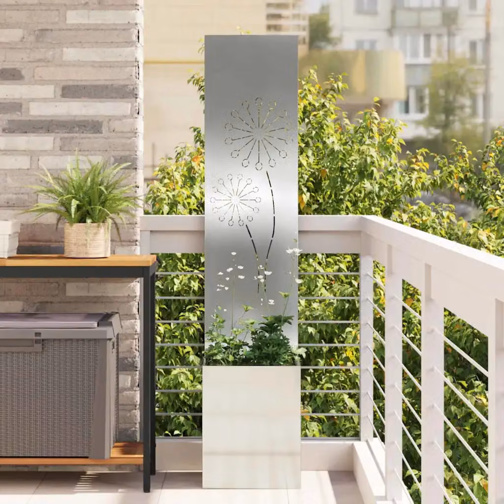 vidaXL Paravent per privacy in giardino in acciaio galvanizzato Argento L/P/H: 32 x 32 x 150 cm