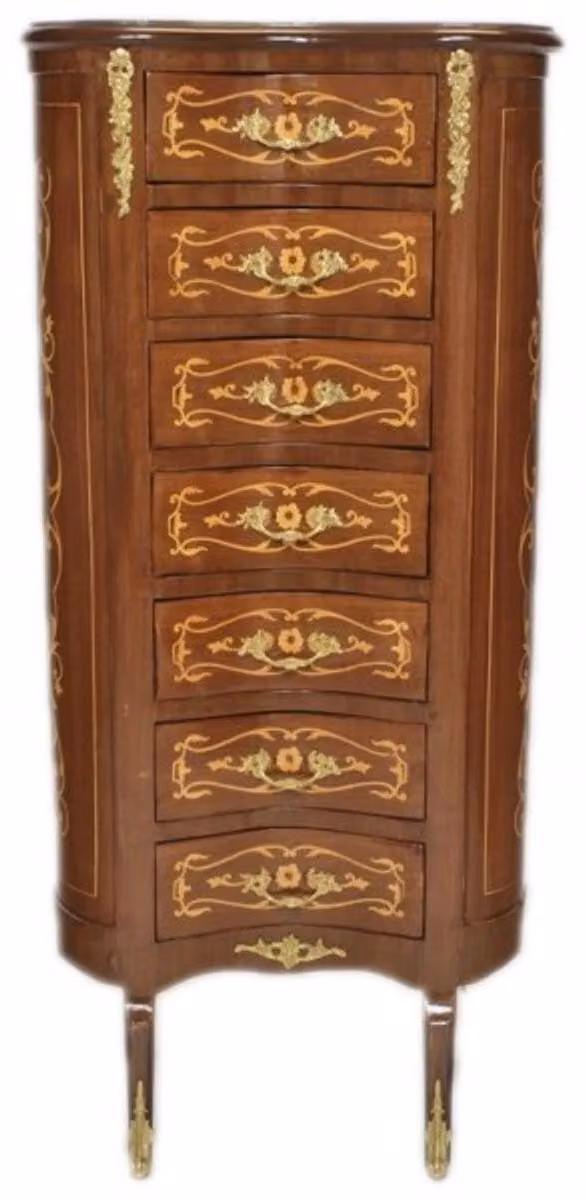 Casa Padrino Cassettiera barocca in mogano intarsiato/oro con 7 cassetti Ovale - Stile antico