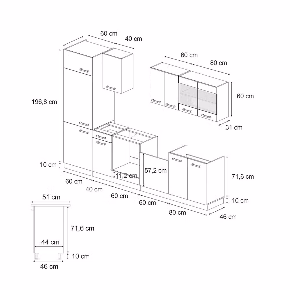 Cucina componibile moderna R-Line Vicco Rovere dorato e Bianco L: 300 cm – 2