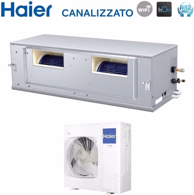 Climatizzatore Canalizzato Haier Inverter Alta Prevalenza 48000 Btu ADH140H1ERG Trifase R-32 con Wi-Fi e Telecomando Infrarossi YR-HRS01 + Ricevente RE-02 Colore Bianco