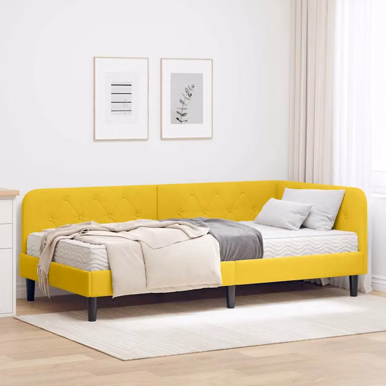 Cornice del letto ad angolo vidaXL in velluto giallo, L/P/H: 204 x 90 x 72 cm
