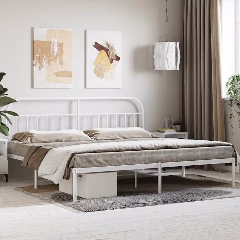 vidaXL Giroletto con Testiera in Metallo Bianco 200x200 cm