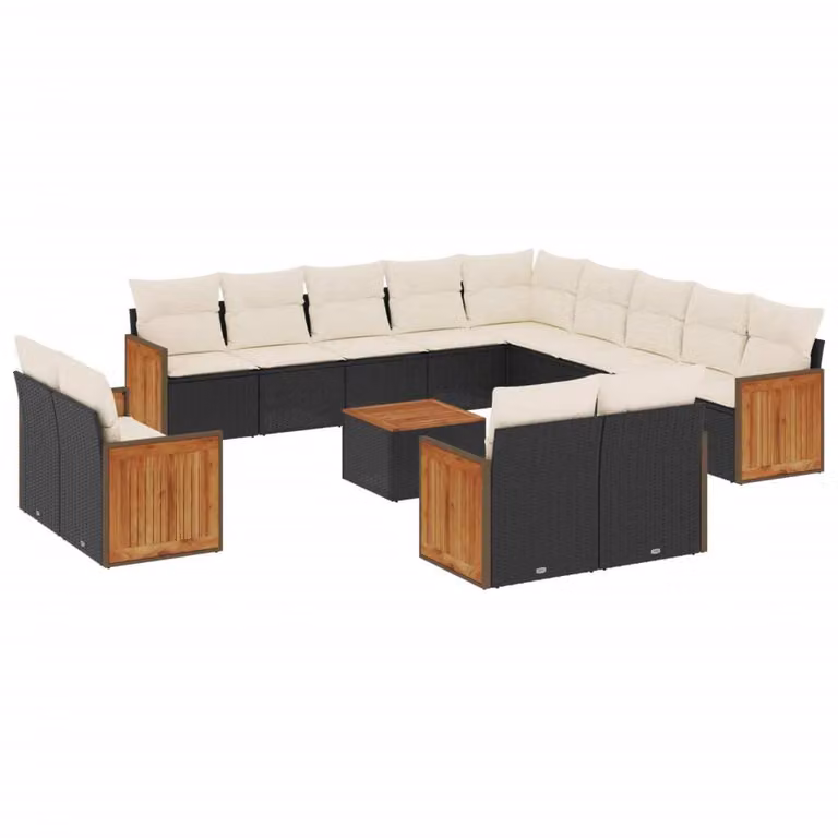 Set Divani da Giardino 14pz con Cuscini in Polyrattan Nero