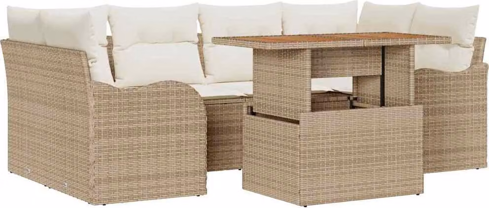 Set Divano da Giardino 7 pcs Beige Poly Rattan