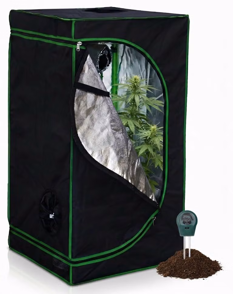 Serra Mucola incl. misuratore di umidità 3 in 1 per piante Growbox tenda per piante da interno tenda per piante da coltivazione camera oscura telaio freddo nero verde - 60x60x120cm