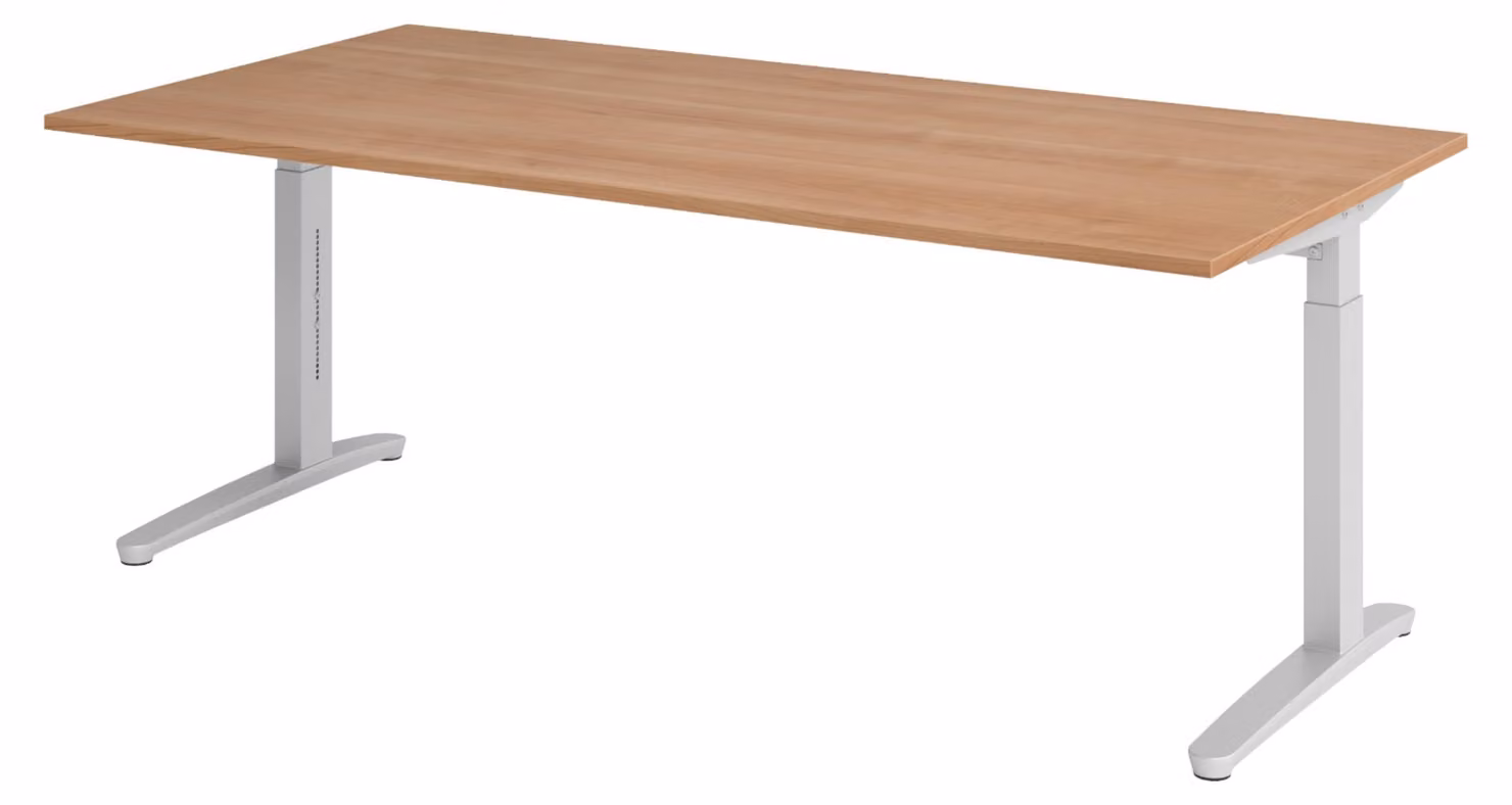Scrivania bümö Serie XB - Struttura: argento, finitura: noce, dimensioni: 200 x 100 cm