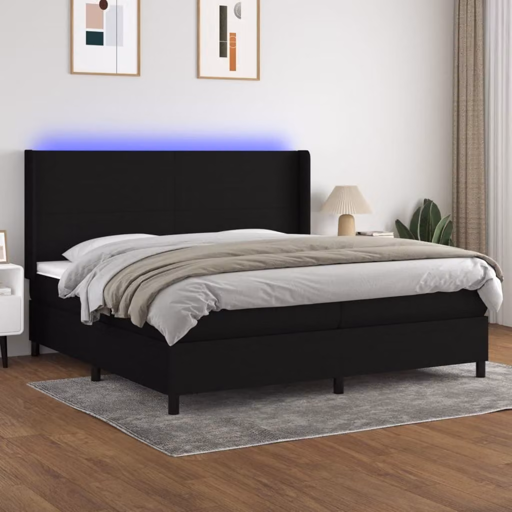 Maison Exclusive - Letto a Molle Materasso e LED Nero 200x200cm in Tessuto