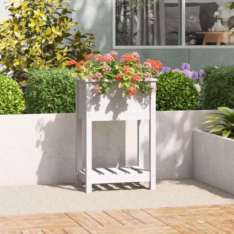 Fioriera con mensola vidaXL in legno massello di pino bianca L: 54 cm, P: 34,5 cm, H: 81 cm