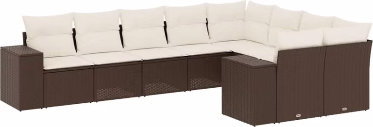 Set Divani da Giardino 9pz con Cuscini Marrone in Polyrattan