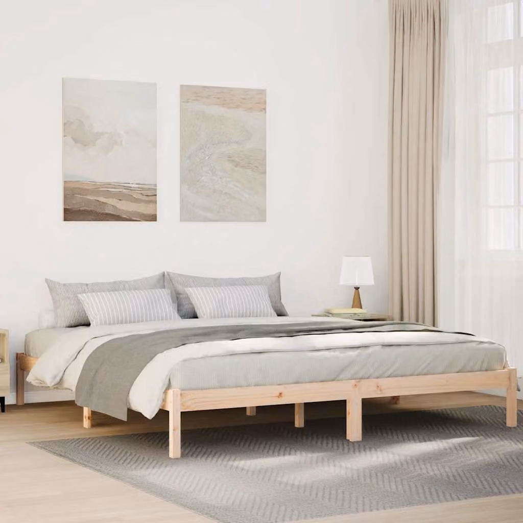 Letto extra lungo vidaXL in legno di pino rustico non trattato, L/P/H: 200 x 220 x 185,5 cm