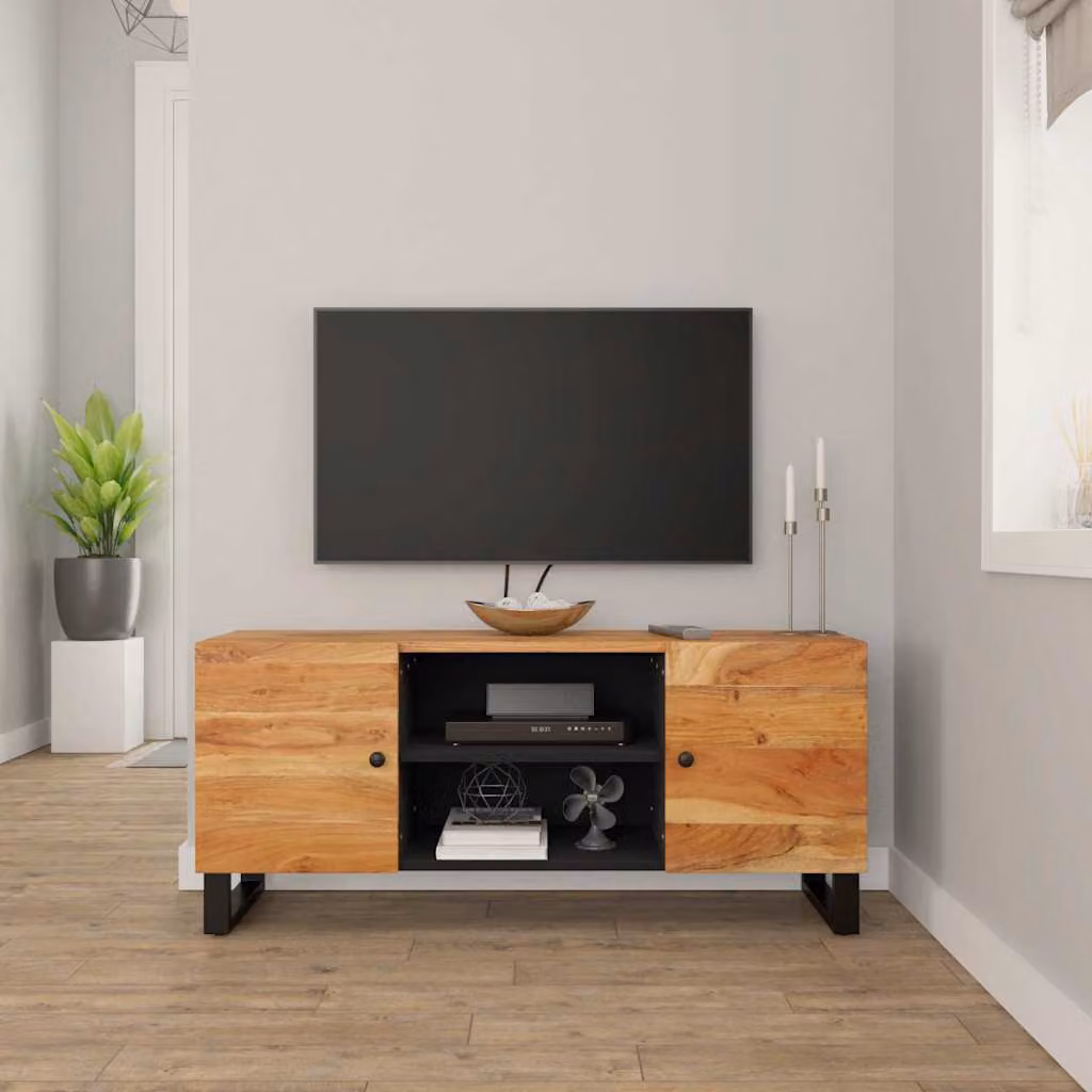 vidaXL Mobile Porta TV in Legno di Acacia e Metallo, Stile Industrial, Disponibile in Nero o Marrone, L 105 x P 33 x H 46 cm