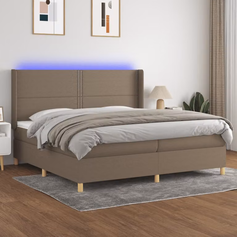 Letto matrimoniale ibrido con materasso e illuminazione LED vidaXL in tessuto tortora 200x200 cm