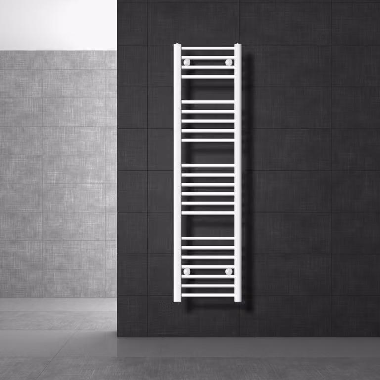 Radiatore bagno LuxeBath - 300 x 1400 mm - bianco - diritto con attacco laterale - Radiatore scaldasalviette, senza elemento riscaldante