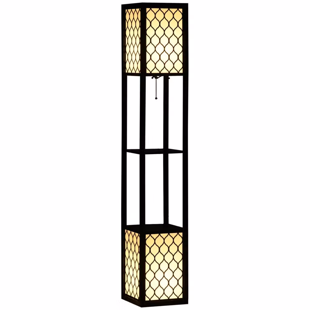 Lampada da terra moderna Xylo con 2 ripiani, nero e bianco, L/P/H: 26 x 26 x 156 cm – 2
