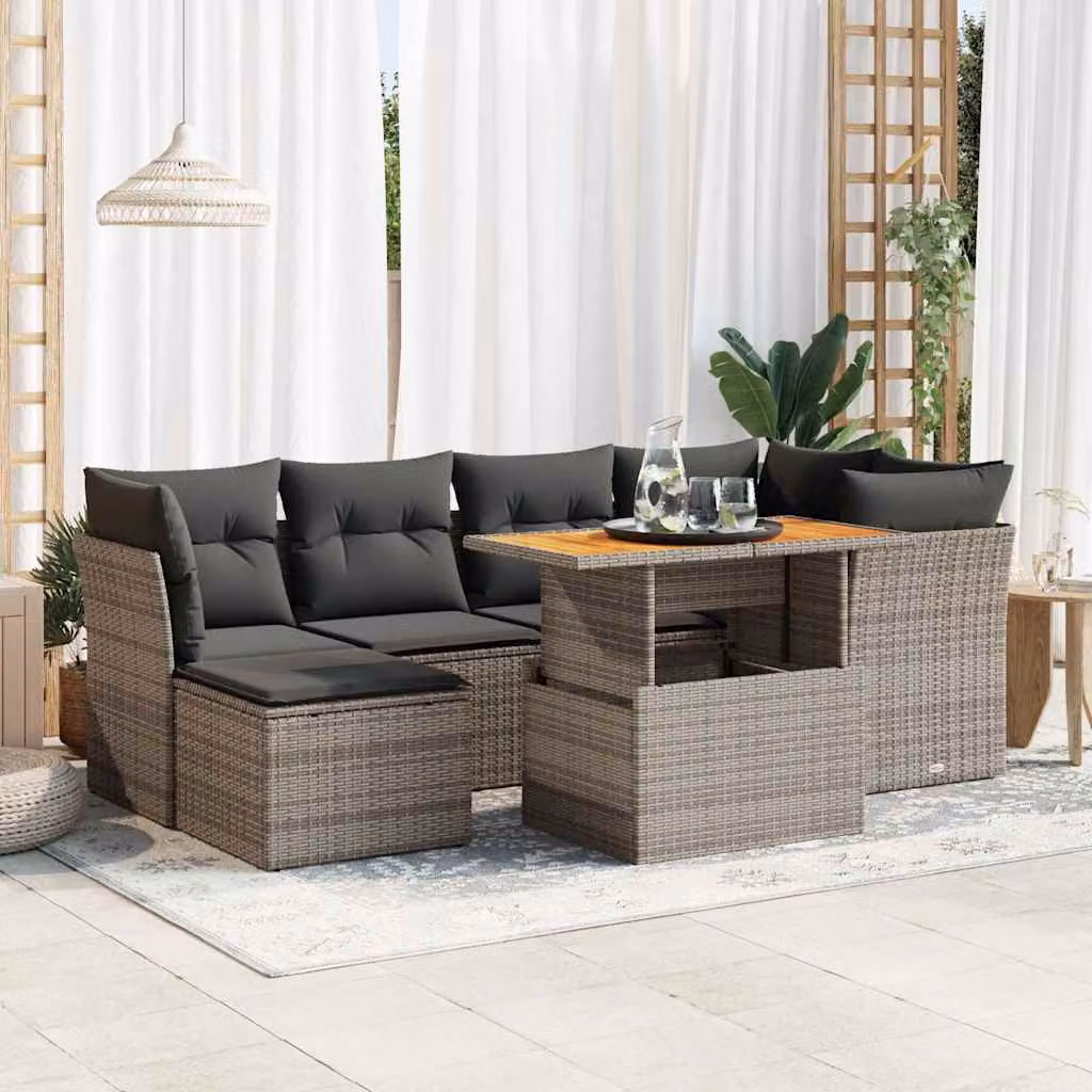 Maison Exclusive - Set da giardino 7 pezzi con cuscini in polyrattan grigio