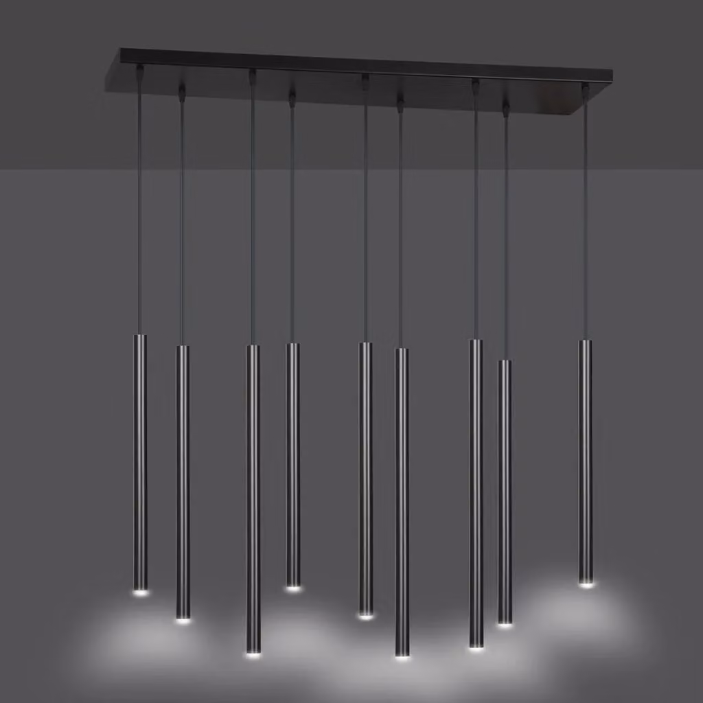 Lampadario a sospensione Emibig Selter 552/9 in metallo nero con 9 lampadine G9, regolabile in altezza, ideale per soggiorno e cucina – 2