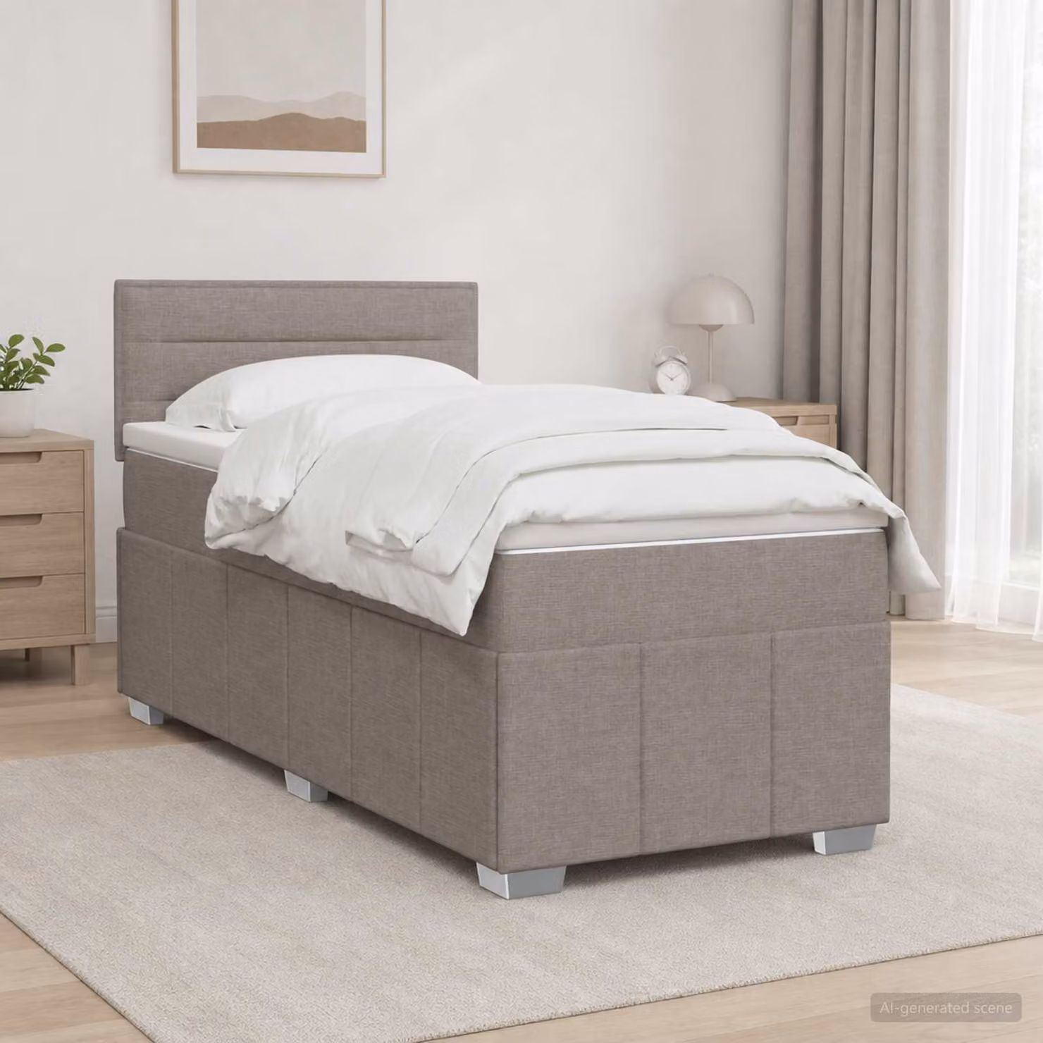vidaXL Letto box spring con materasso Tortora 100 x 200 cm Tessuto