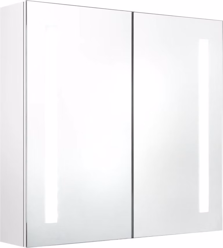 Armadietto Bagno con Specchio e LED Bianco Lucido 62x14x60 cm